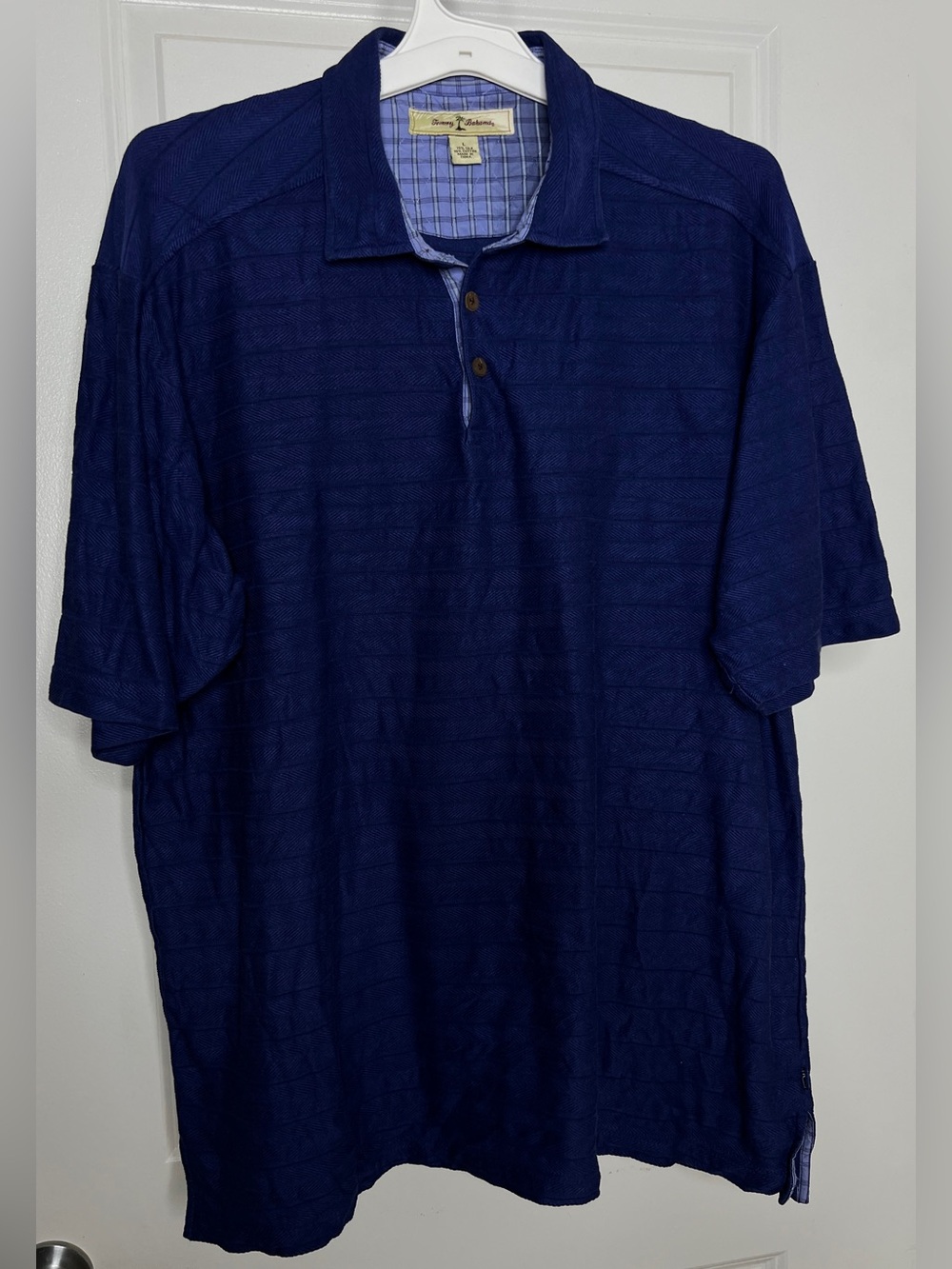 Tommy Bahama Silk Cotton Blend Navy Blue Polo Shirt Men's Large